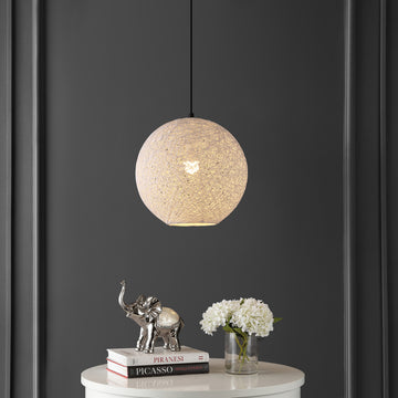 Lacey Bohemian Minimalist Iron/Rope Woven Globe LED Pendant - JONATHAN Y